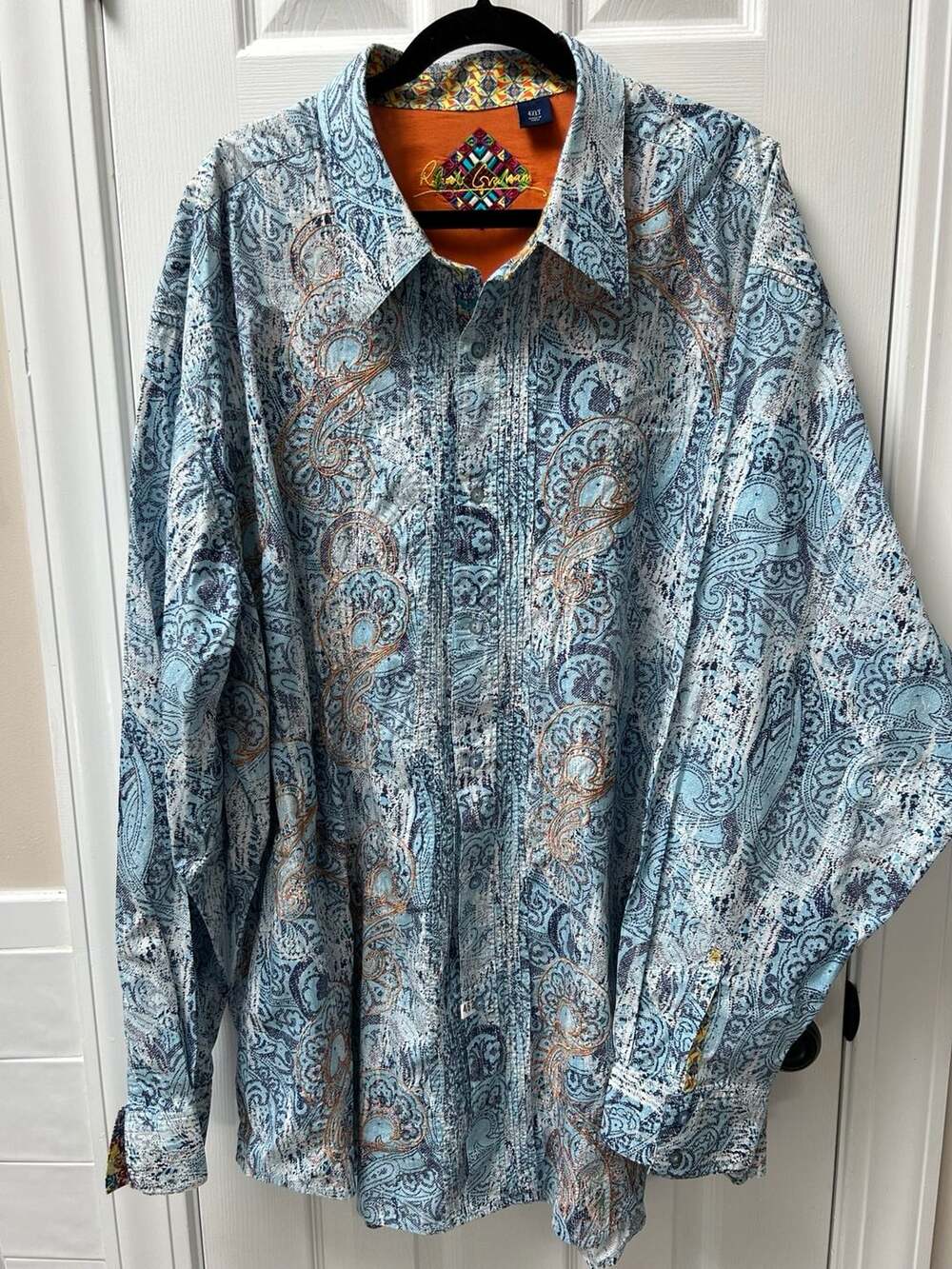 Robert Graham Suge Knight Blue & White Paisley Embroidered Shirt 4XLT